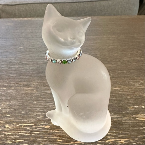German White Frosted 4" Crystal Cat with Multi Colored Rhinestone Collar by FK - Picture 2 of 6